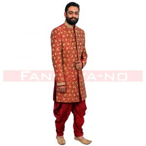 Red and Beige Printed Indo Western