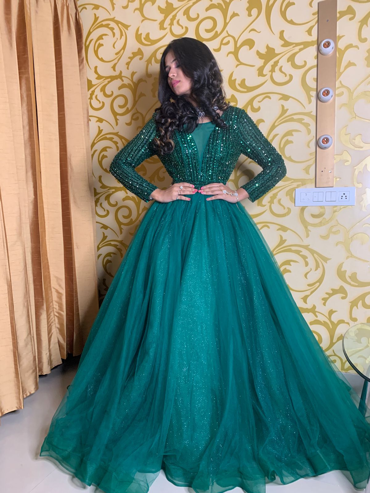 green long sleeve gown